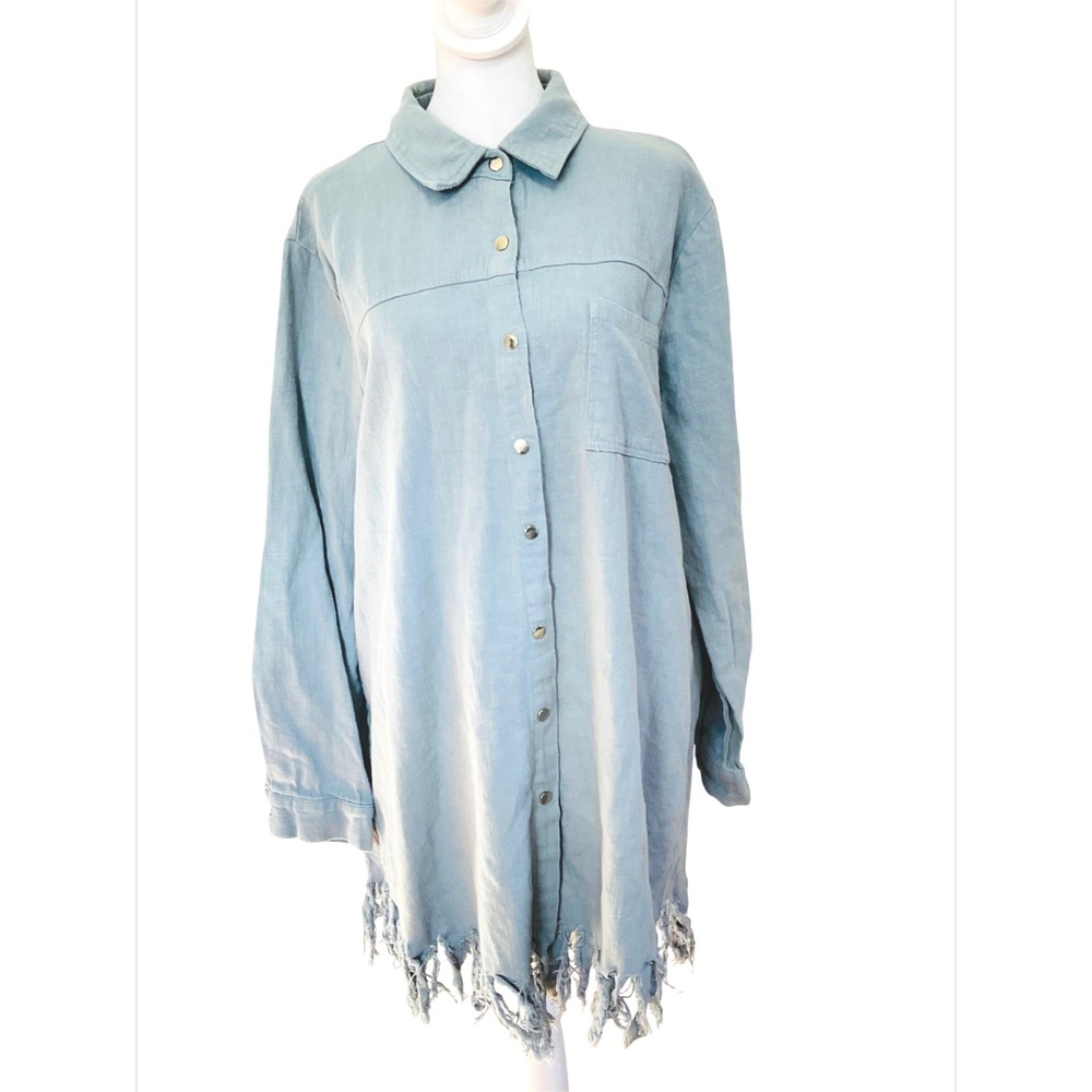 BLUE B collection women's shirt dress linen western fringe cowgirl snap T11822 S
